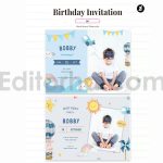 دانلود فایل لایه باز کارت دعوت تولد آبی با تم آسمان birthday invitation card