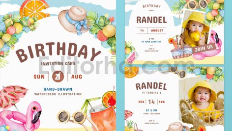 دانلود فایل لایه باز کارت دعوت تولد تم تابستانی birthday invitation card