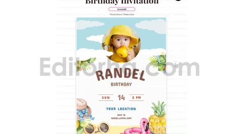 دانلود فایل لایه باز کارت دعوت تولد تم تابستانی birthday invitation card