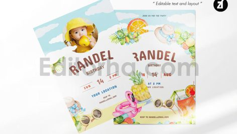 دانلود فایل لایه باز کارت دعوت تولد تم تابستانی birthday invitation card