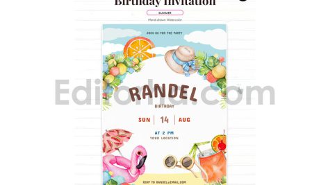 دانلود فایل لایه باز کارت دعوت تولد تم تابستانی birthday invitation card