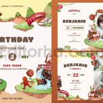دانلود فایل لایه باز کارت دعوت تولد با تم سرزمین شکلاتی birthday invitation card