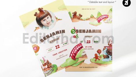 دانلود فایل لایه باز کارت دعوت تولد با تم سرزمین شکلاتی birthday invitation card