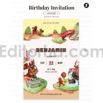 دانلود فایل لایه باز کارت دعوت تولد با تم سرزمین شکلاتی birthday invitation card
