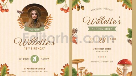 دانلود فایل لایه باز کارت دعوت تولد تم پاییزی birthday invitation card