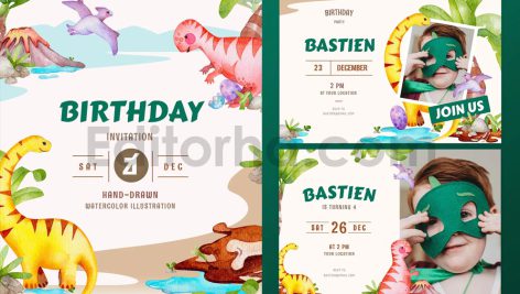 دانلود فایل لایه باز کارت دعوت تولد با طرح دایناسور birthday invitation card
