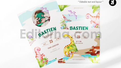 دانلود فایل لایه باز کارت دعوت تولد با طرح دایناسور birthday invitation card