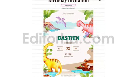 دانلود فایل لایه باز کارت دعوت تولد با طرح دایناسور birthday invitation card