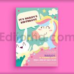 دانلود فایل لایه باز کارت دعوت تولد طرح یونیکورن Kids Birthday Invitation
