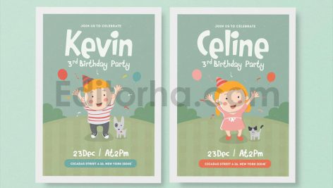 دانلود فایل لایه باز کارت دعوت تولد بامزه Happy Birthday invitation