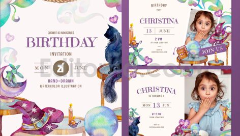 دانلود فایل لایه باز کارت دعوت تولد تم جادوگر birthday invitation card