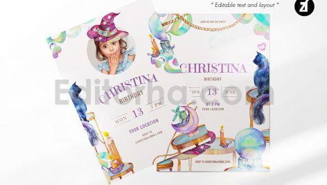 دانلود فایل لایه باز کارت دعوت تولد تم جادوگر birthday invitation card