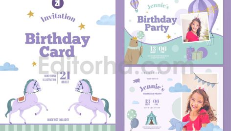 دانلود فایل لایه باز کارت دعوت تولد تم سیرک birthday invitation card