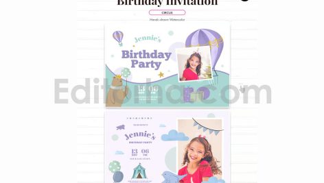 دانلود فایل لایه باز کارت دعوت تولد تم سیرک birthday invitation card