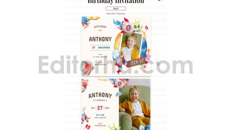 دانلود فایل لایه باز کارت دعوت تولد تم فضا و کهکشان birthday invitation card