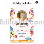 دانلود فایل لایه باز کارت دعوت تولد تم فضا و کهکشان birthday invitation card