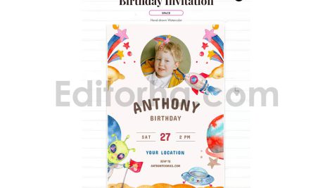دانلود فایل لایه باز کارت دعوت تولد تم فضا و کهکشان birthday invitation card