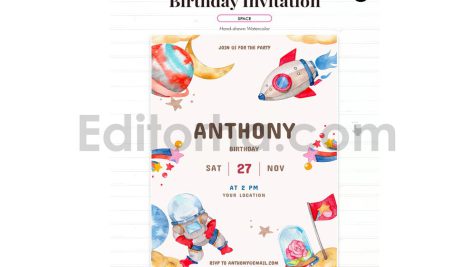 دانلود فایل لایه باز کارت دعوت تولد تم فضا و کهکشان birthday invitation card