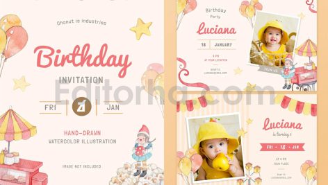 دانلود فایل لایه باز کارت دعوت تولد تم پارک تفریحی birthday invitation card