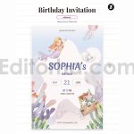 دانلود فایل لایه باز کارت دعوت تولد تم پری دریایی birthday invitation card