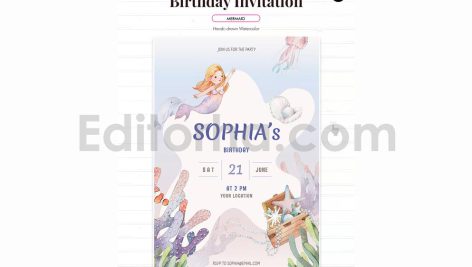 دانلود فایل لایه باز کارت دعوت تولد تم پری دریایی birthday invitation card
