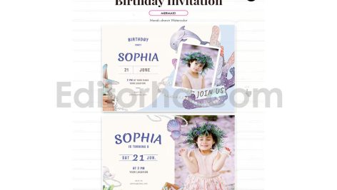 دانلود فایل لایه باز کارت دعوت تولد تم پری دریایی birthday invitation card