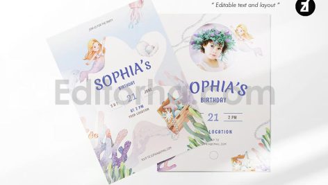 دانلود فایل لایه باز کارت دعوت تولد تم پری دریایی birthday invitation card