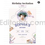 دانلود فایل لایه باز کارت دعوت تولد تم پری دریایی birthday invitation card
