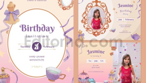 دانلود فایل لایه باز کارت دعوت تولد دخترونه birthday invitation card
