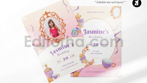 دانلود فایل لایه باز کارت دعوت تولد دخترونه birthday invitation card