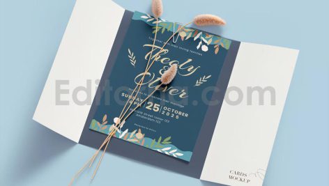 دانلود لایه باز مجموعه کارت دعوت عروسی آبی با تزئین گل Wedding Invitation