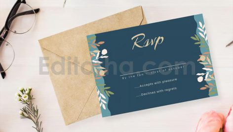دانلود لایه باز مجموعه کارت دعوت عروسی آبی با تزئین گل Wedding Invitation