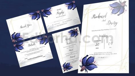دانلود لایه باز کارت دعوت عروسی گلدار Flower Wedding Invitation Set