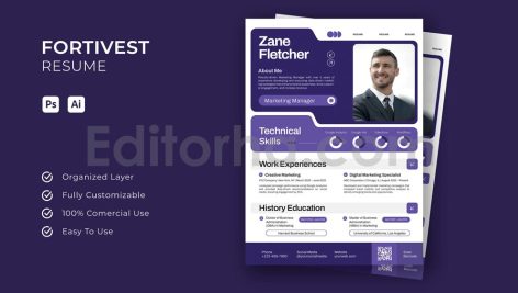 دانلود فایل لایه باز رزومه حرفه ای Fortivest Insurance - Resume