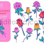 دانلود مجموعه وکتور طرح‌های دستی گل رز Rose Flowers - Doodle Pack