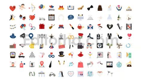 دانلود پروژه آماده افترافکت: 100 آیکون متحرک عروسی با موسیقی Wedding Icons