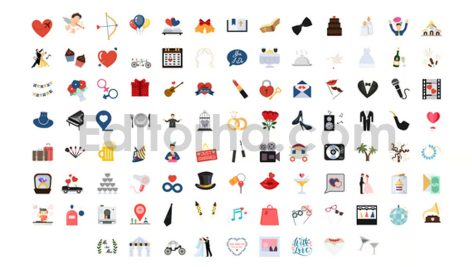 دانلود پروژه آماده افترافکت: 100 آیکون متحرک عروسی با موسیقی Wedding Icons