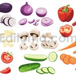 دانلود طرح وکتور سبزیجات برش خورده Sliced Vegetables Set