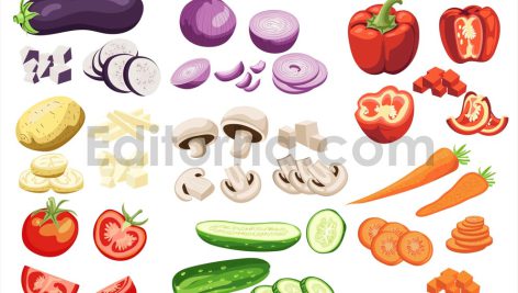 دانلود طرح وکتور سبزیجات برش خورده Sliced Vegetables Set