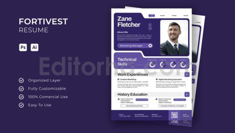 دانلود فایل لایه باز رزومه حرفه ای Fortivest Insurance - Resume