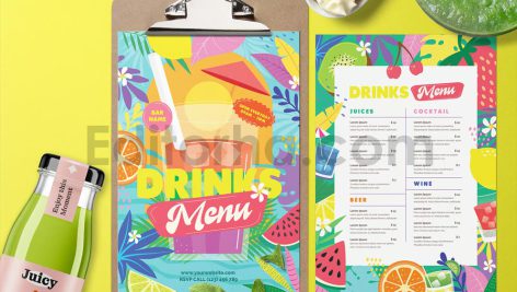 دانلود لایه باز منو نوشیدنی‌های تابستانی Summer Drinks Menu