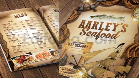 دانلود لایه باز منو ویژه غذاهای دریایی Seafood Menu Template