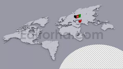 دانلود موشن گرافیک آلفا پرچم سه‌بعدی افغانستان بر نقشه جهان