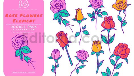 دانلود مجموعه وکتور طرح‌های دستی گل رز Rose Flowers - Doodle Pack