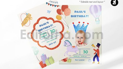 circus theme birthday invitation card
