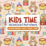 دانلود 15 پترن لایه باز اسباب بازی کودک Kids Time Seamless Patterns