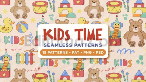 دانلود 15 پترن لایه باز اسباب بازی کودک Kids Time Seamless Patterns