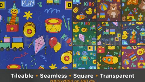 دانلود 15 پترن لایه باز اسباب بازی کودک Kids Time Seamless Patterns