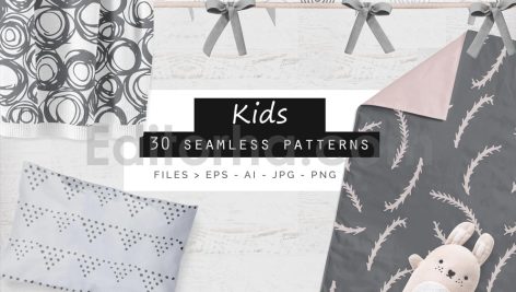 دانلود 30 پترن کودک با طراحی دستی Cute Kids Seamless Patterns