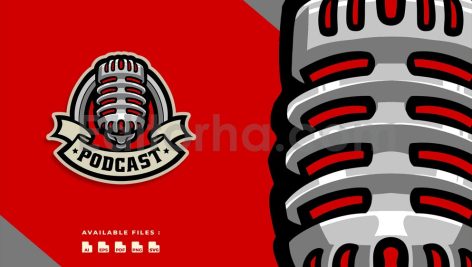 دانلود وکتور لایه باز لوگو میکروفون پادکست Podcast Microphone Badge Logo